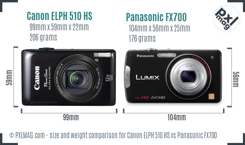 Canon ELPH 510 HS vs Panasonic FX700 size comparison Canon ELPH 510 HS vs Panasonic FX700 size comparison