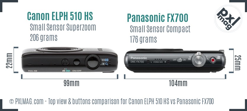 Canon ELPH 510 HS vs Panasonic FX700 top view buttons comparison