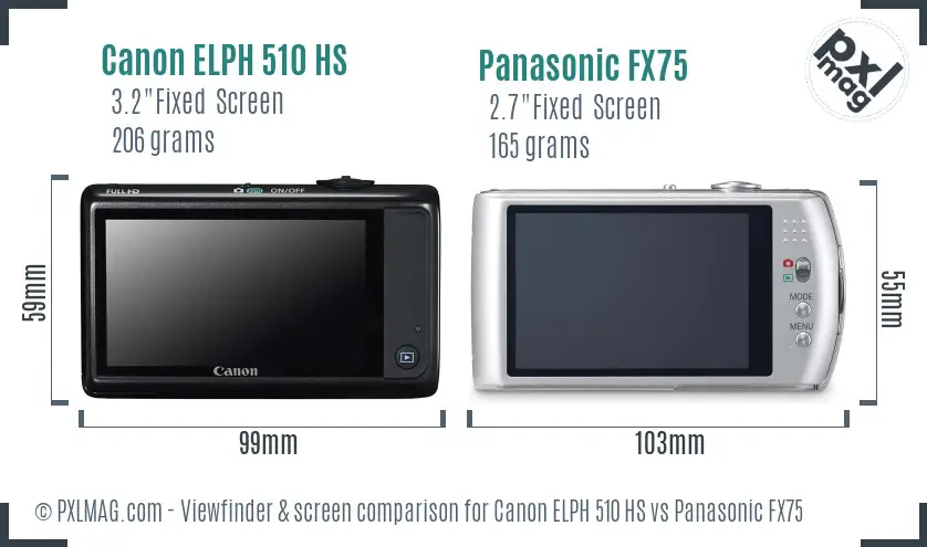 Canon ELPH 510 HS vs Panasonic FX75 Screen and Viewfinder comparison