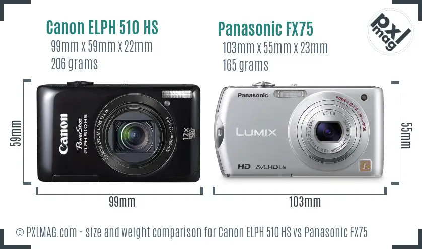 Canon ELPH 510 HS vs Panasonic FX75 size comparison