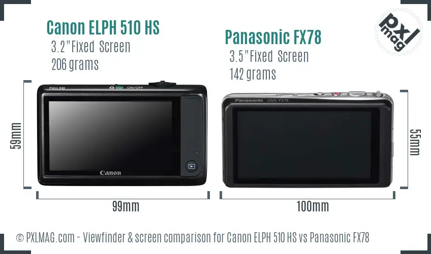 Canon ELPH 510 HS vs Panasonic FX78 Screen and Viewfinder comparison