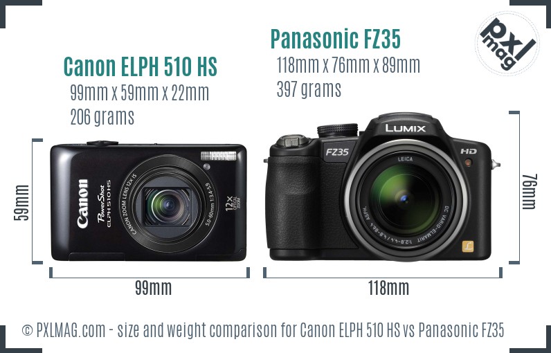 Canon ELPH 510 HS vs Panasonic FZ35 size comparison Canon ELPH 510 HS vs Panasonic FZ35 size comparison