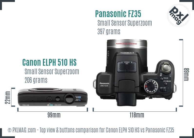Canon ELPH 510 HS vs Panasonic FZ35 top view buttons comparison