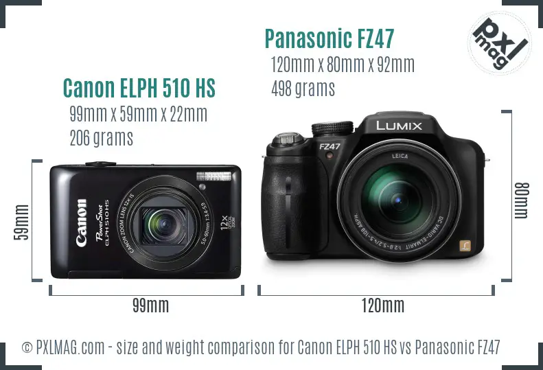 Canon ELPH 510 HS vs Panasonic FZ47 size comparison