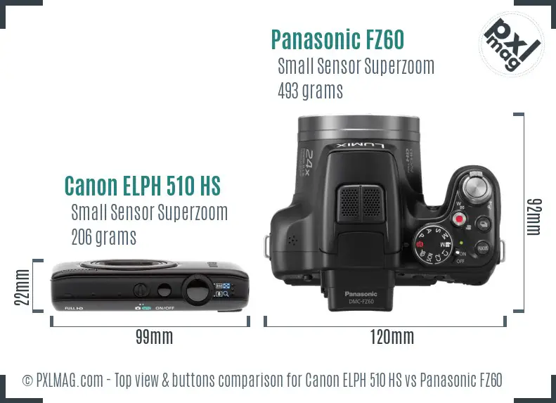 Canon ELPH 510 HS vs Panasonic FZ60 top view buttons comparison