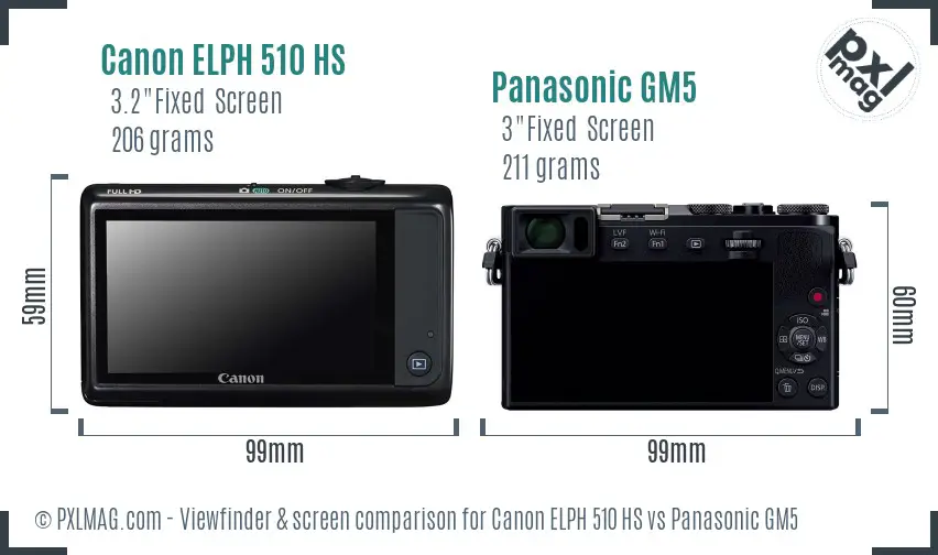 Canon ELPH 510 HS vs Panasonic GM5 Screen and Viewfinder comparison
