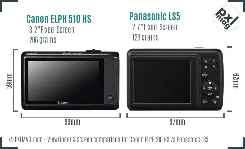 Canon ELPH 510 HS vs Panasonic LS5 Screen and Viewfinder comparison