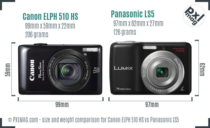 Canon ELPH 510 HS vs Panasonic LS5 size comparison