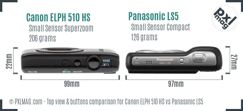 Canon ELPH 510 HS vs Panasonic LS5 top view buttons comparison