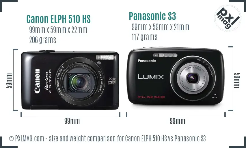 Canon ELPH 510 HS vs Panasonic S3 size comparison