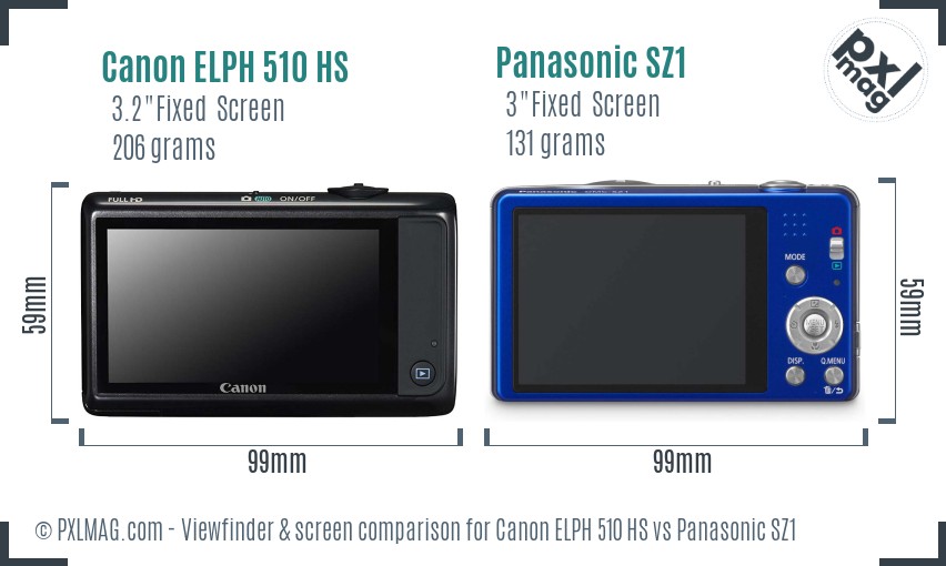 Canon ELPH 510 HS vs Panasonic SZ1 Screen and Viewfinder comparison