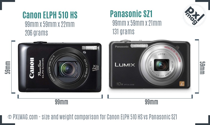 Canon ELPH 510 HS vs Panasonic SZ1 size comparison Canon ELPH 510 HS vs Panasonic SZ1 size comparison