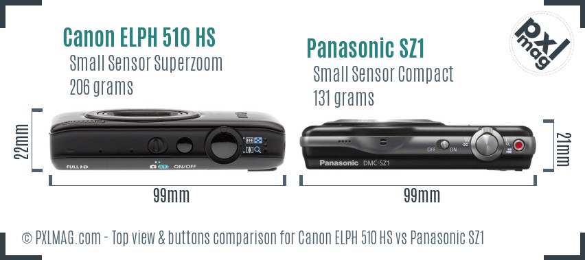 Canon ELPH 510 HS vs Panasonic SZ1 top view buttons comparison