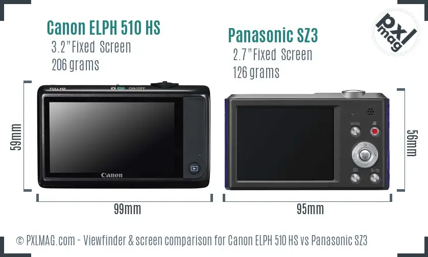 Canon ELPH 510 HS vs Panasonic SZ3 Screen and Viewfinder comparison