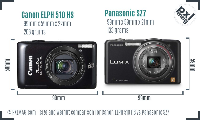 Canon ELPH 510 HS vs Panasonic SZ7 size comparison Canon ELPH 510 HS vs Panasonic SZ7 size comparison