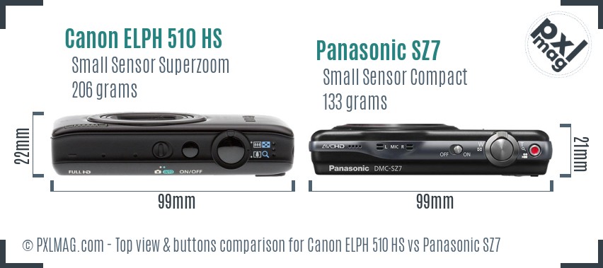 Canon ELPH 510 HS vs Panasonic SZ7 top view buttons comparison