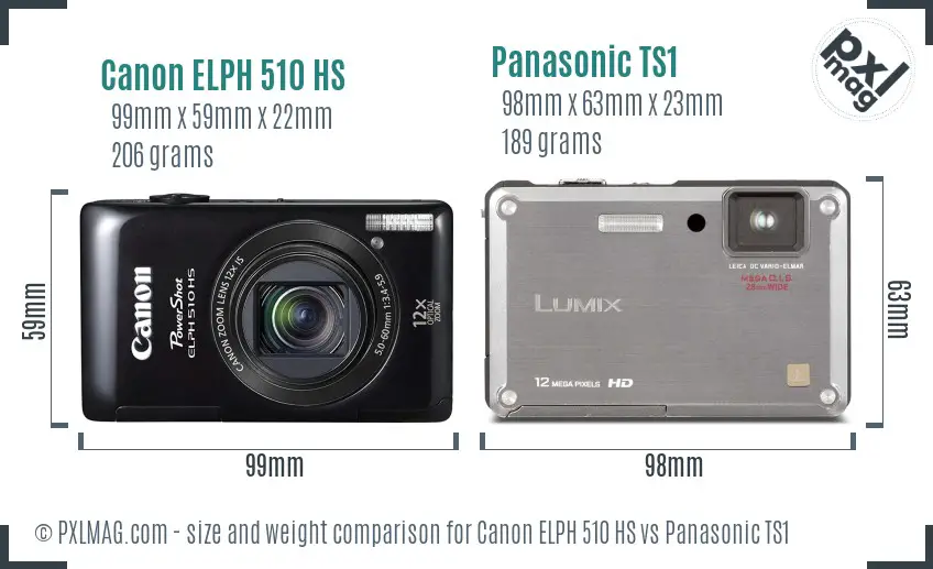 Canon ELPH 510 HS vs Panasonic TS1 size comparison