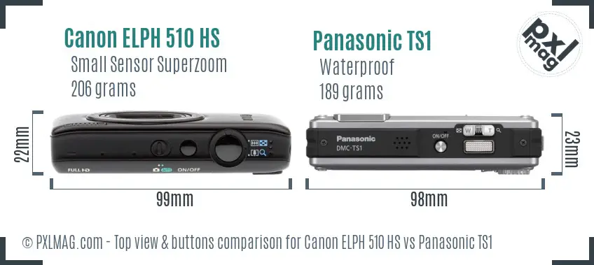 Canon ELPH 510 HS vs Panasonic TS1 top view buttons comparison