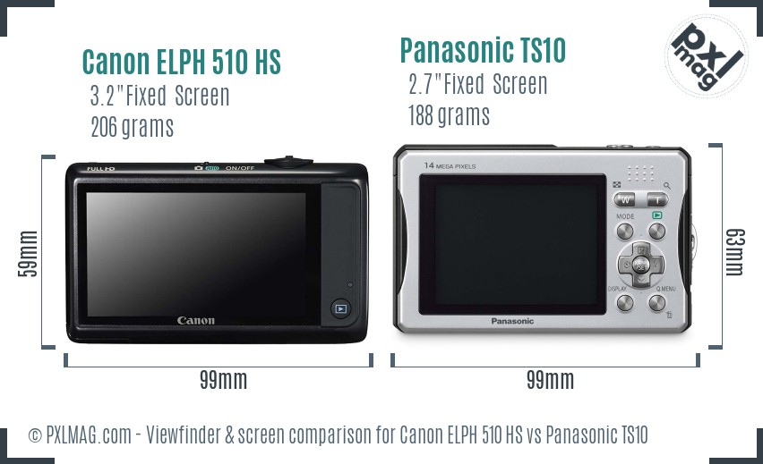 Canon ELPH 510 HS vs Panasonic TS10 Screen and Viewfinder comparison