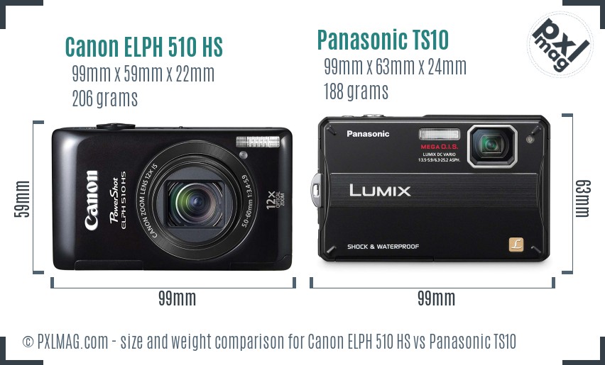 Canon ELPH 510 HS vs Panasonic TS10 size comparison