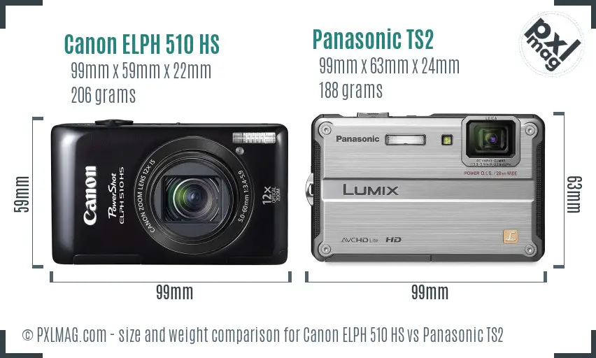 Canon ELPH 510 HS vs Panasonic TS2 size comparison Canon ELPH 510 HS vs Panasonic TS2 size comparison
