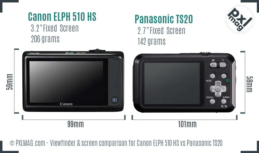 Canon ELPH 510 HS vs Panasonic TS20 Screen and Viewfinder comparison