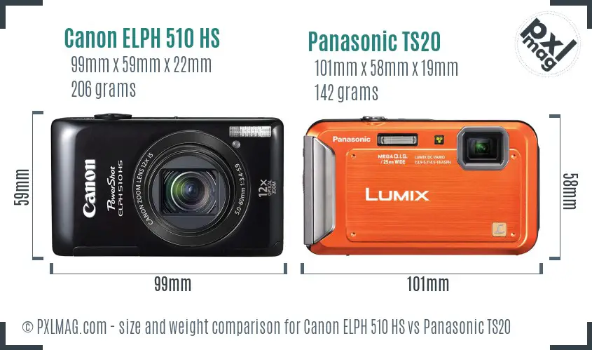 Canon ELPH 510 HS vs Panasonic TS20 size comparison