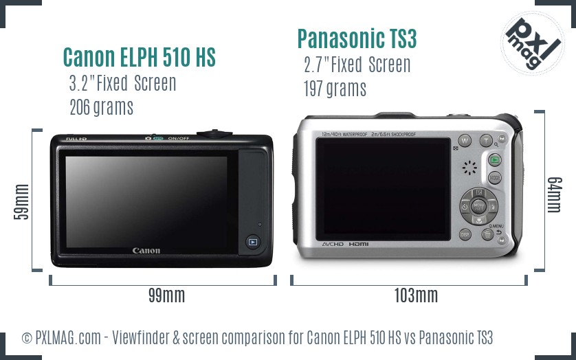 Canon ELPH 510 HS vs Panasonic TS3 Screen and Viewfinder comparison