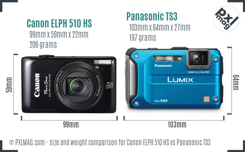 Canon ELPH 510 HS vs Panasonic TS3 size comparison