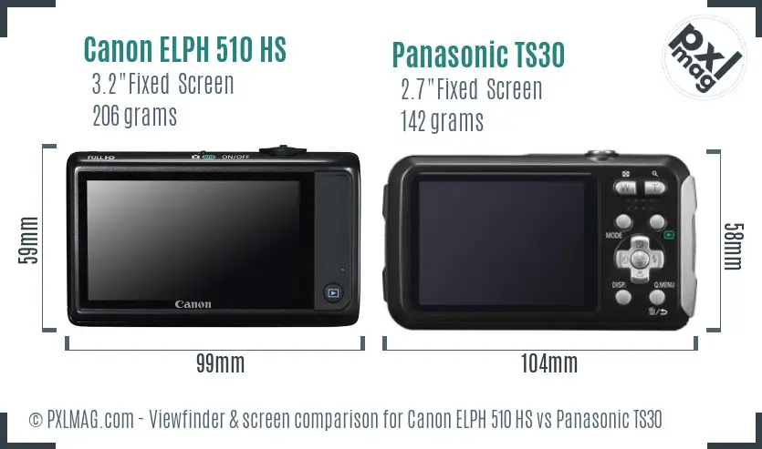 Canon ELPH 510 HS vs Panasonic TS30 Screen and Viewfinder comparison
