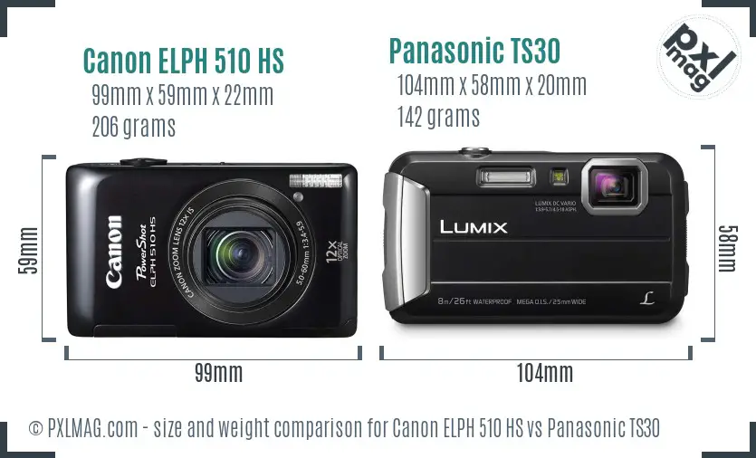 Canon ELPH 510 HS vs Panasonic TS30 size comparison
