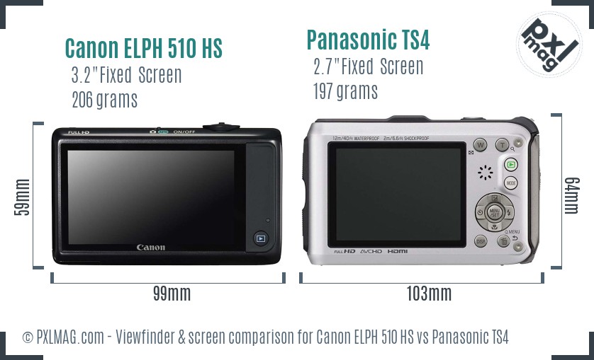Canon ELPH 510 HS vs Panasonic TS4 Screen and Viewfinder comparison