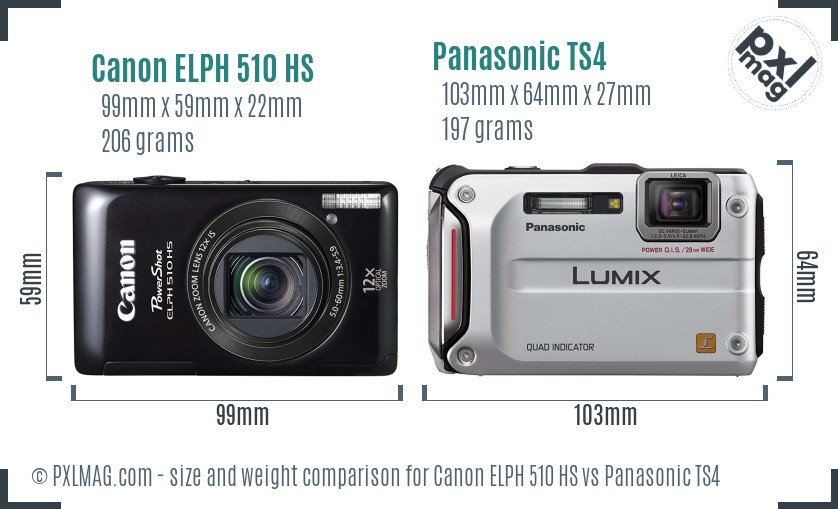 Canon ELPH 510 HS vs Panasonic TS4 size comparison