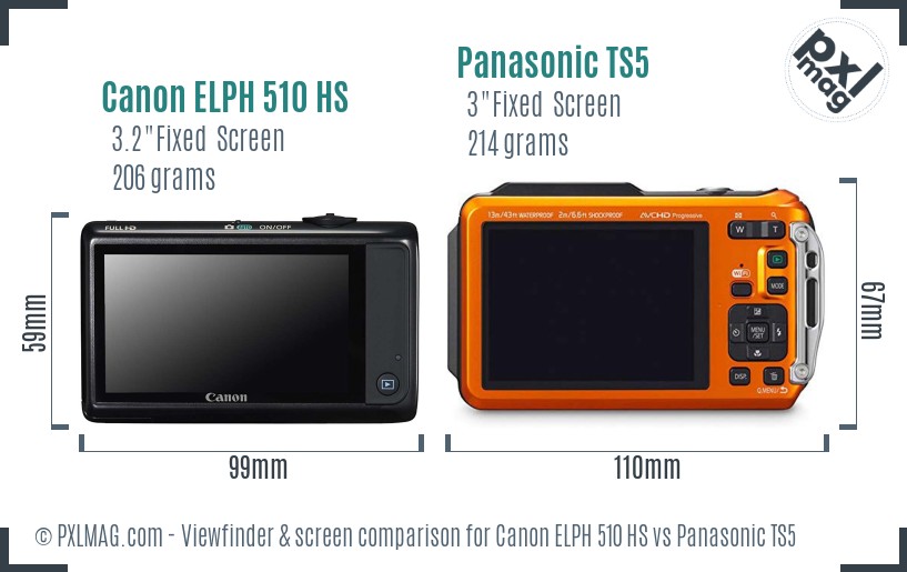 Canon ELPH 510 HS vs Panasonic TS5 Screen and Viewfinder comparison