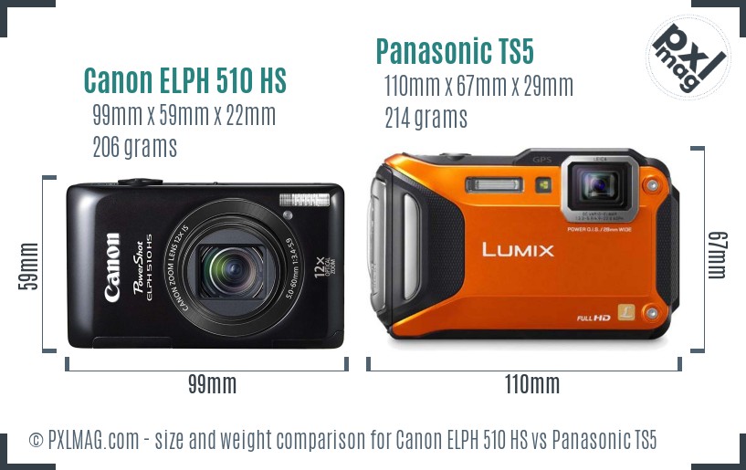 Canon ELPH 510 HS vs Panasonic TS5 size comparison