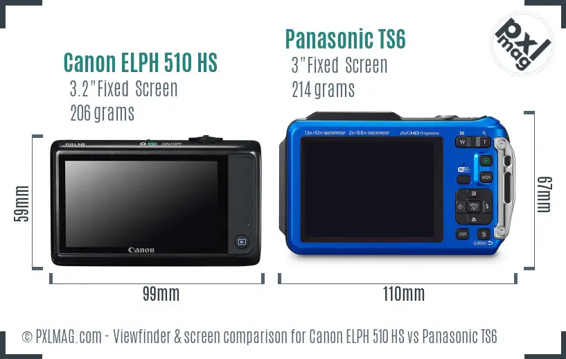 Canon ELPH 510 HS vs Panasonic TS6 Screen and Viewfinder comparison
