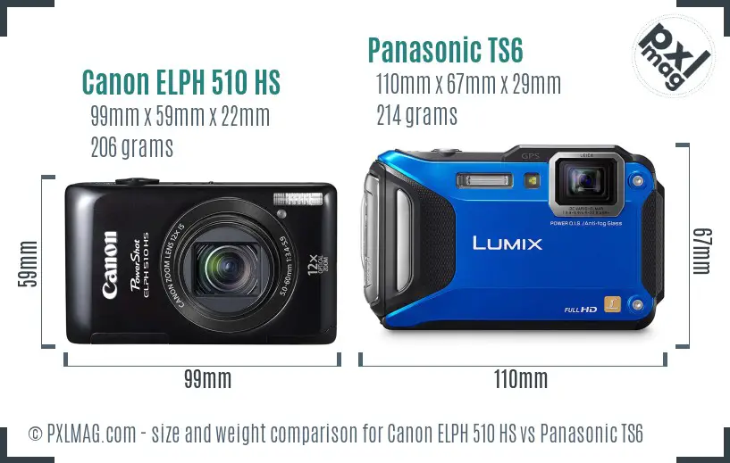 Canon ELPH 510 HS vs Panasonic TS6 size comparison