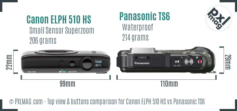 Canon ELPH 510 HS vs Panasonic TS6 top view buttons comparison