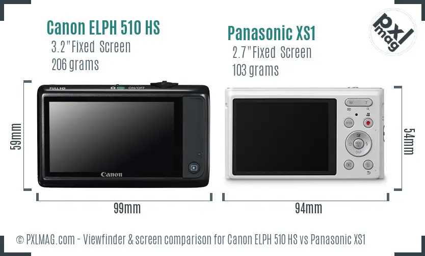 Canon ELPH 510 HS vs Panasonic XS1 Screen and Viewfinder comparison