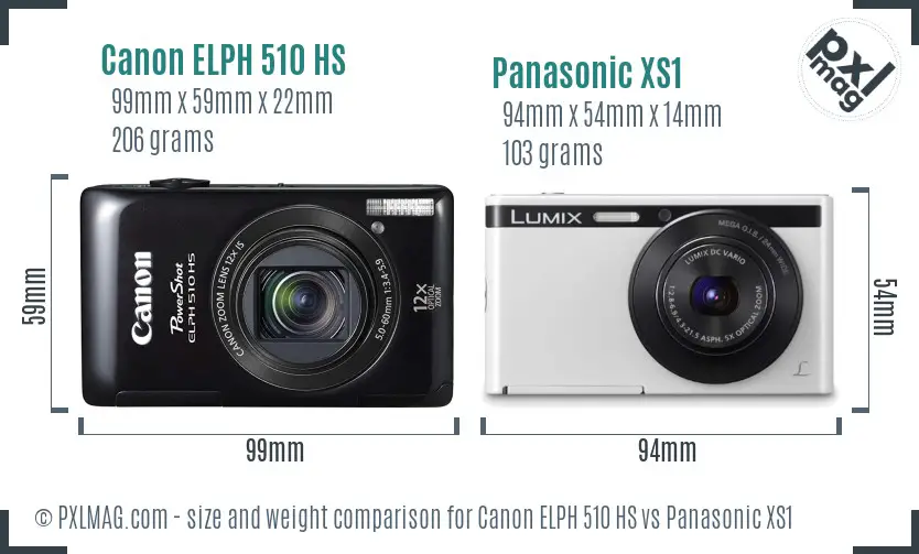 Canon ELPH 510 HS vs Panasonic XS1 size comparison