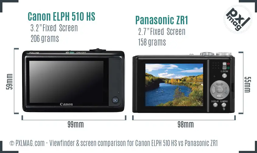 Canon ELPH 510 HS vs Panasonic ZR1 Screen and Viewfinder comparison Canon ELPH 510 HS vs Panasonic ZR1 Screen and Viewfinder comparison