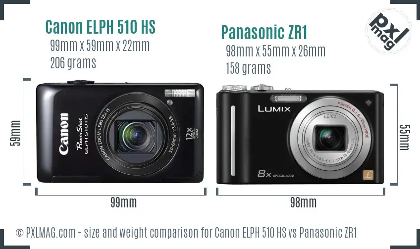 Canon ELPH 510 HS vs Panasonic ZR1 size comparison Canon ELPH 510 HS vs Panasonic ZR1 size comparison