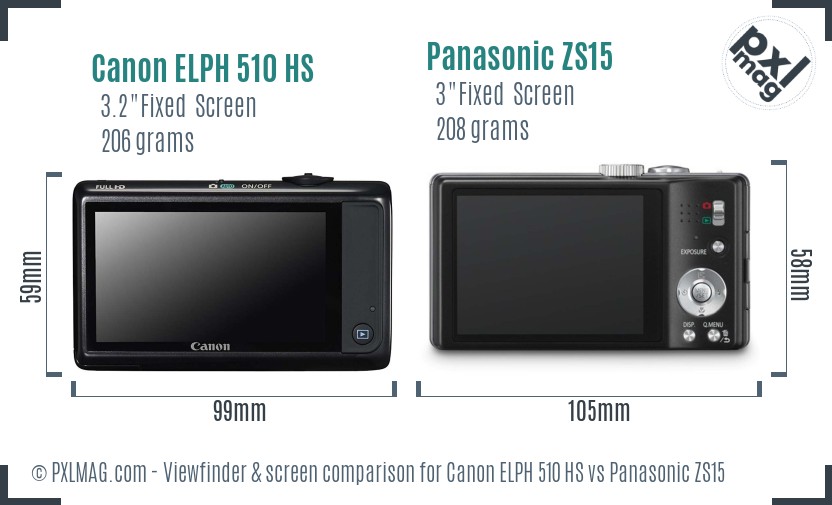 Canon ELPH 510 HS vs Panasonic ZS15 Screen and Viewfinder comparison