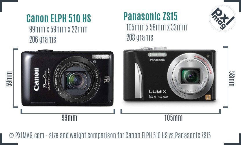 Canon ELPH 510 HS vs Panasonic ZS15 size comparison