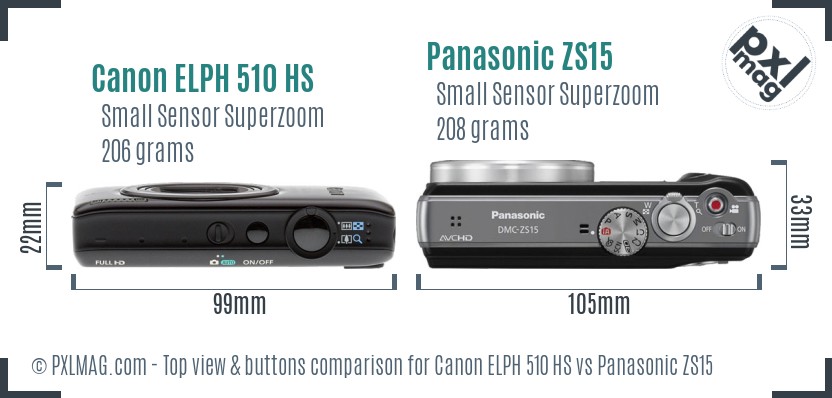 Canon ELPH 510 HS vs Panasonic ZS15 top view buttons comparison