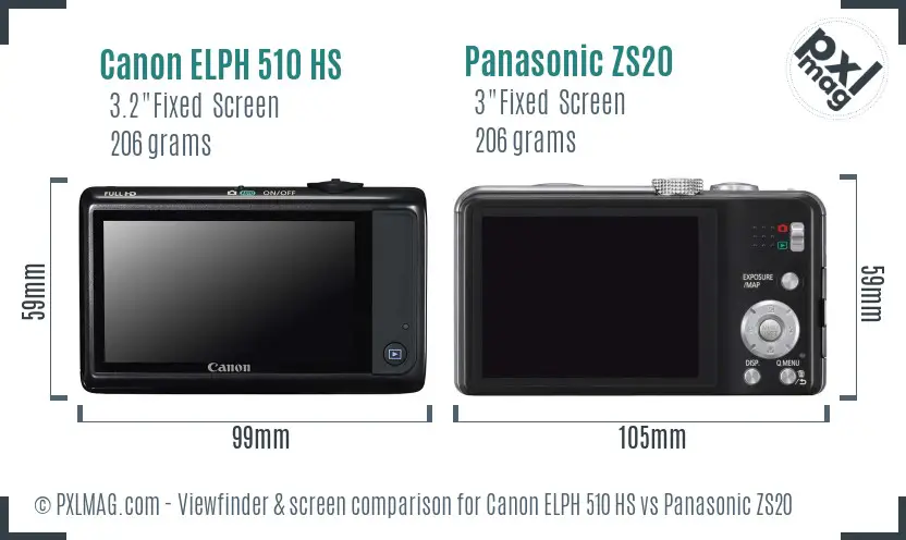 Canon ELPH 510 HS vs Panasonic ZS20 Screen and Viewfinder comparison