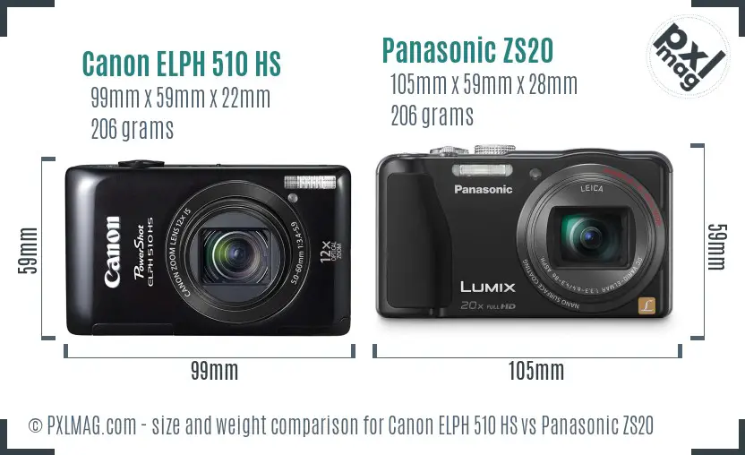 Canon ELPH 510 HS vs Panasonic ZS20 size comparison