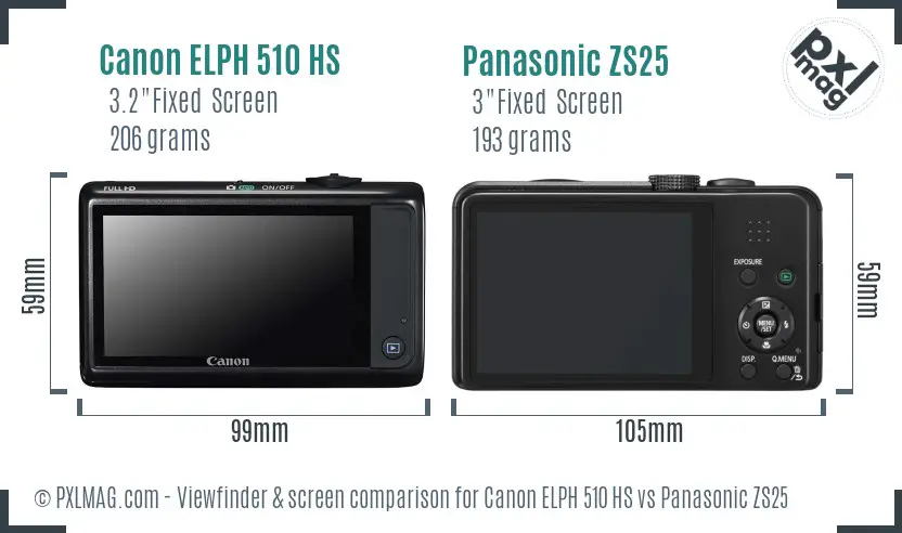 Canon ELPH 510 HS vs Panasonic ZS25 Screen and Viewfinder comparison
