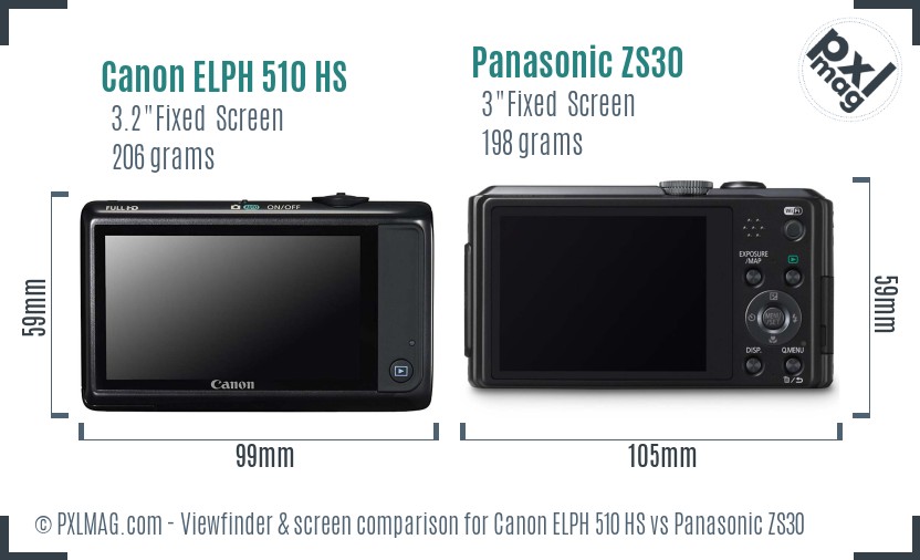 Canon ELPH 510 HS vs Panasonic ZS30 Screen and Viewfinder comparison