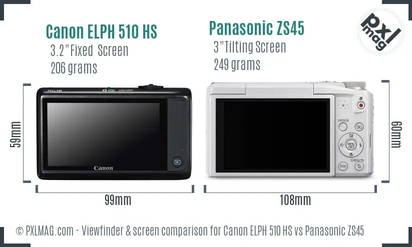 Canon ELPH 510 HS vs Panasonic ZS45 Screen and Viewfinder comparison